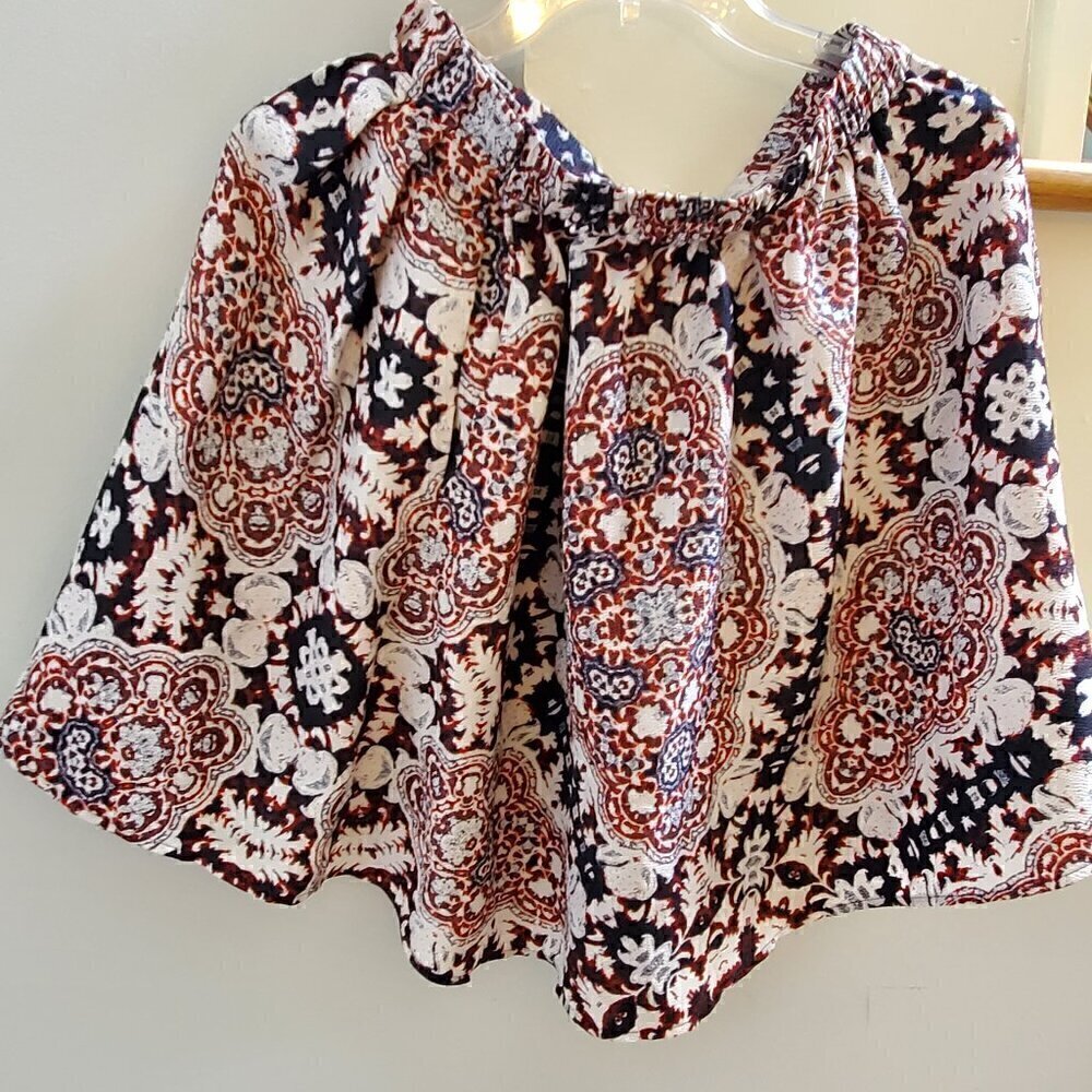 1. State Women's Red Blue Floral Front Ruffle waist Skirt Size Small Gorgeous